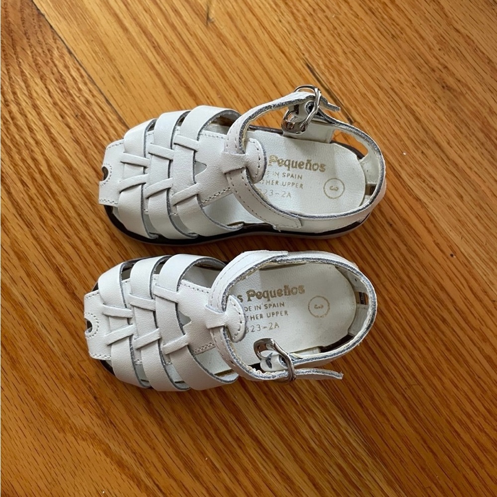Kids Unisex White Leather Sandals